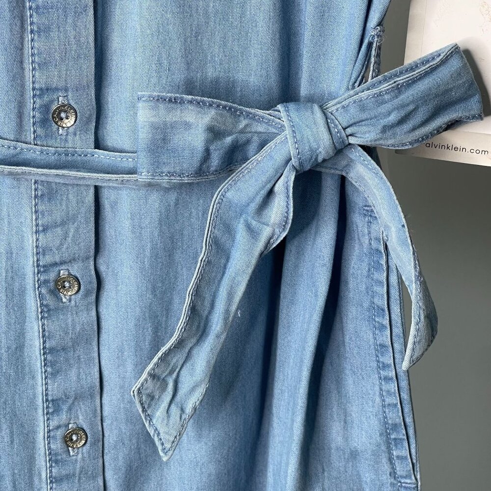 NWT Calvin Klein Jeans Kid's Blue Cotton Belted Short Sleeve Dress Size Medium - Picture 9 of 11